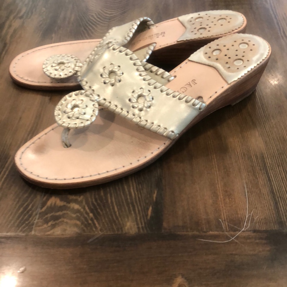 Jack Rogers heeled gold on gold sandals